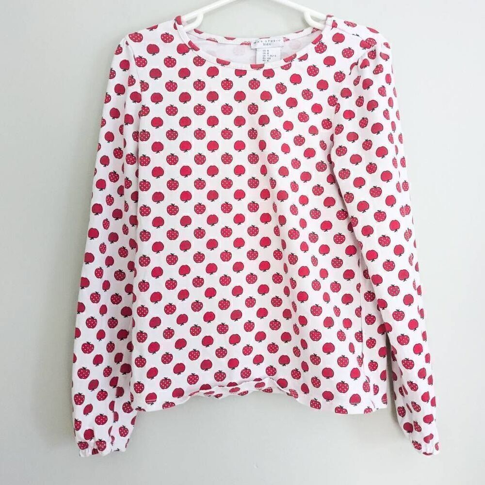 Max Studio Kids Girls Apple Print Long Sleeve Top